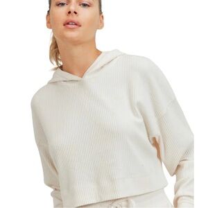 Mono B Off-White Cropped Ribbed Hoodie
